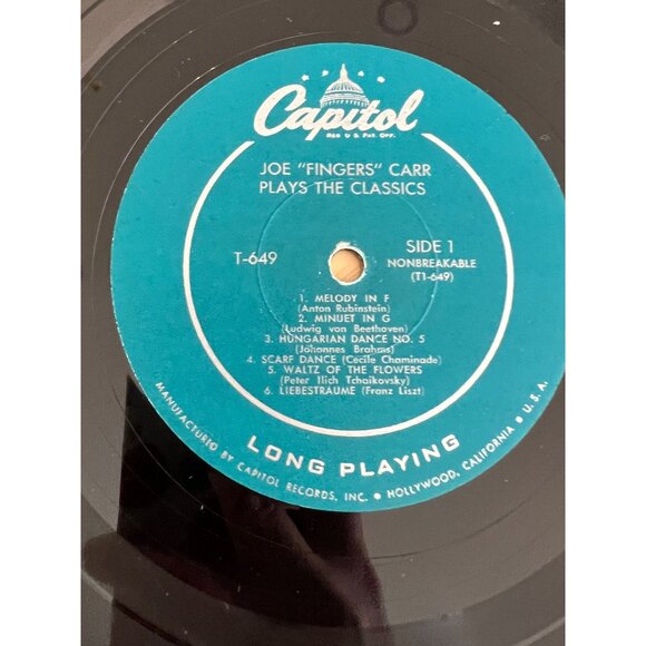 Joe Fingers Carr Plays The Classics Vinyl Record T-649 Vintage Album - Picture 2 of 5